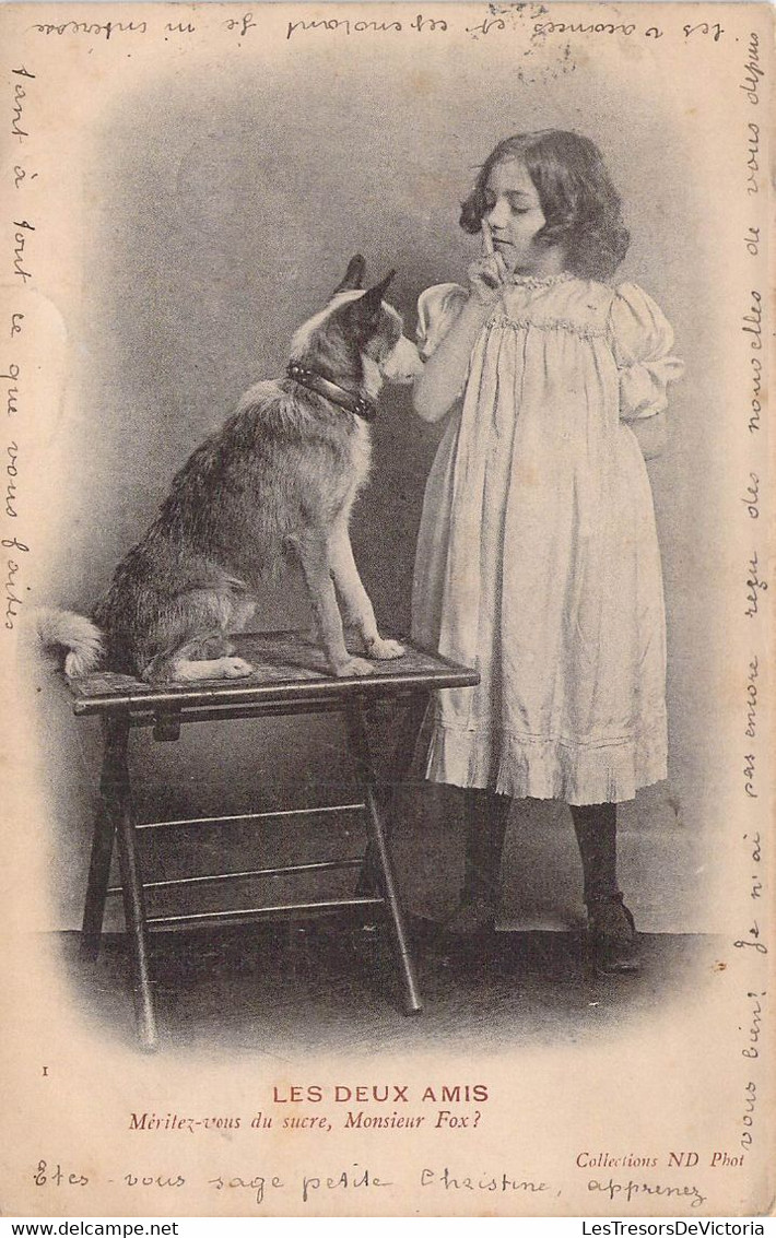 CPA ENFANT - Collection Les Deux Amis - N°1 Collection ND Photo - Dos Non Divisé - Chien Dressé Par Une Jeune Fille - Collections, Lots & Series