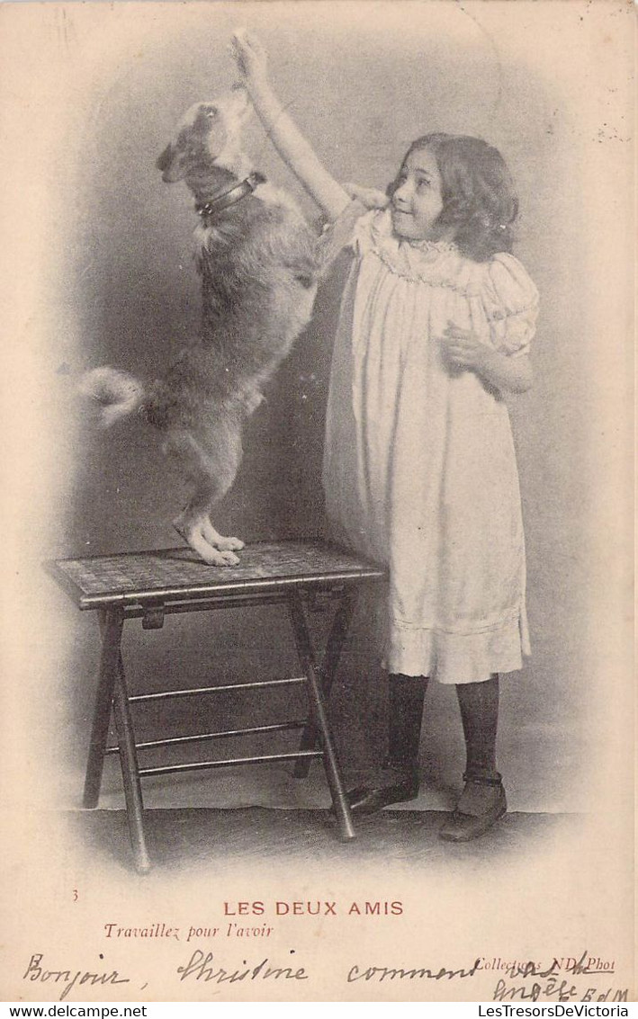 CPA ENFANT - Collection Les Deux Amis - N°3 Collection ND Photo - Dos Non Divisé - Chien Dressé Par Une Jeune Fille - Verzamelingen & Reeksen