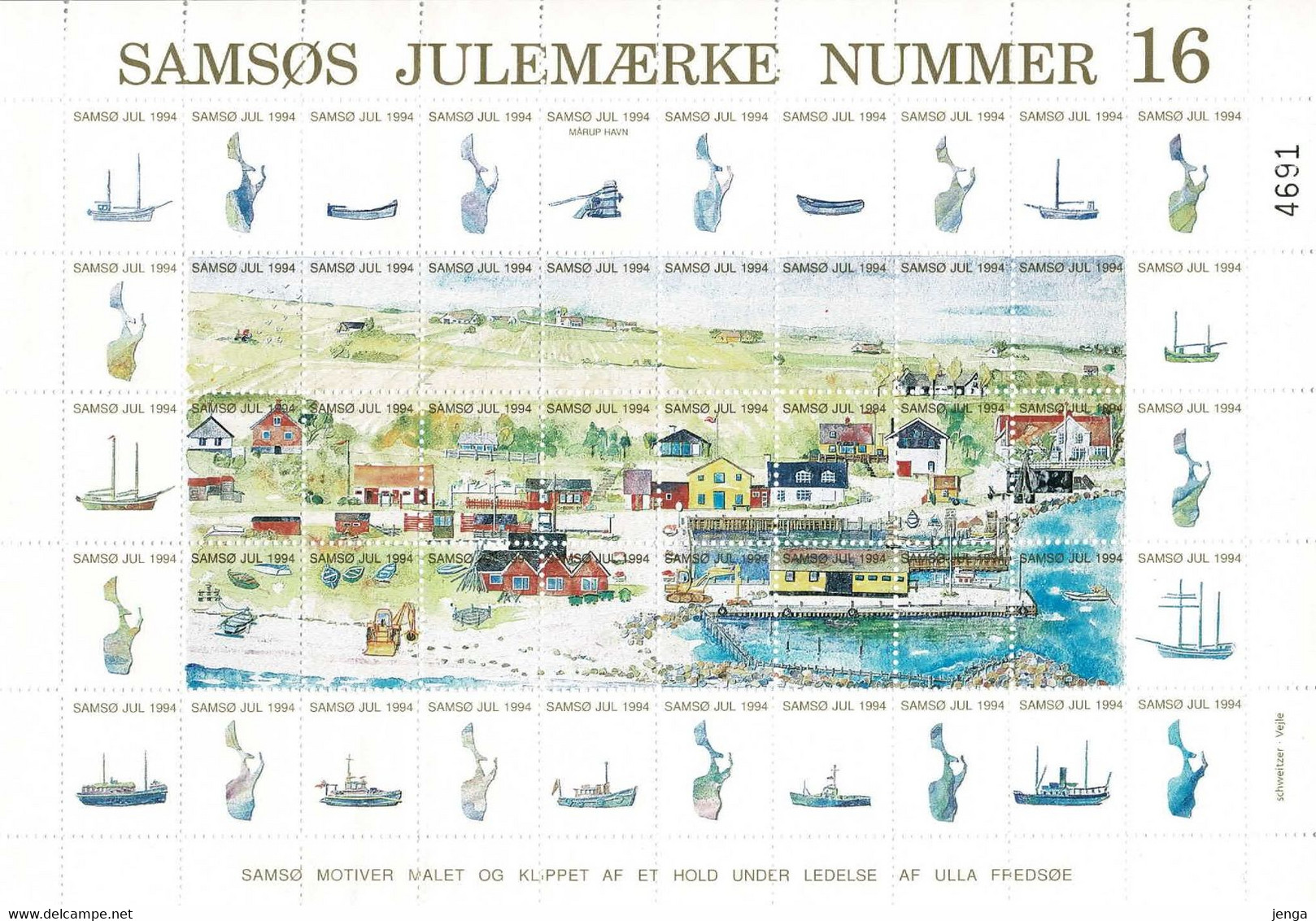 Denmark 1994;  Local Christmas Seals Samsø.  Motives From Samsø.  MNH(**), Not Folded. - Full Sheets & Multiples