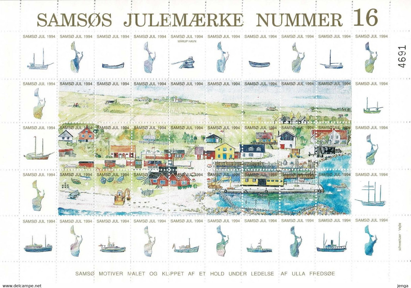 Denmark 1994;  Local Christmas Seals Samsø.  Motives From Samsø.  MNH(**), Not Folded. - Volledige & Onvolledige Vellen