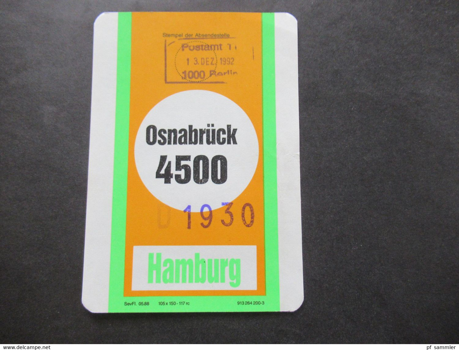 Berlin 1980/90er Jahre Bahnpost ?! Drucksachen für Auffangstelle / Hamburg 3, Osnabrück 4500 und FFM-HH