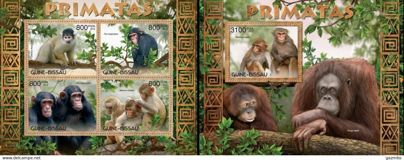 Guinea Bissau 2012, Animals, Primates, 4val In BF +BF - Gorilla's