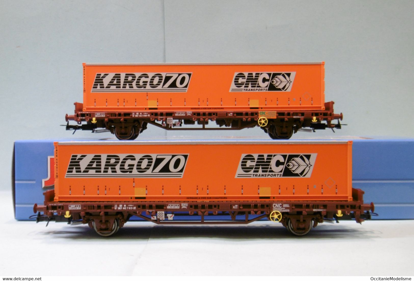 Jouef - 2 WAGONS PLATS A RANCHERS Lgs Conteneur CNC Kargo70 SNCF ép. IV Réf. HJ6224 Neuf NBO HO 1/87 - Goods Waggons (wagons)