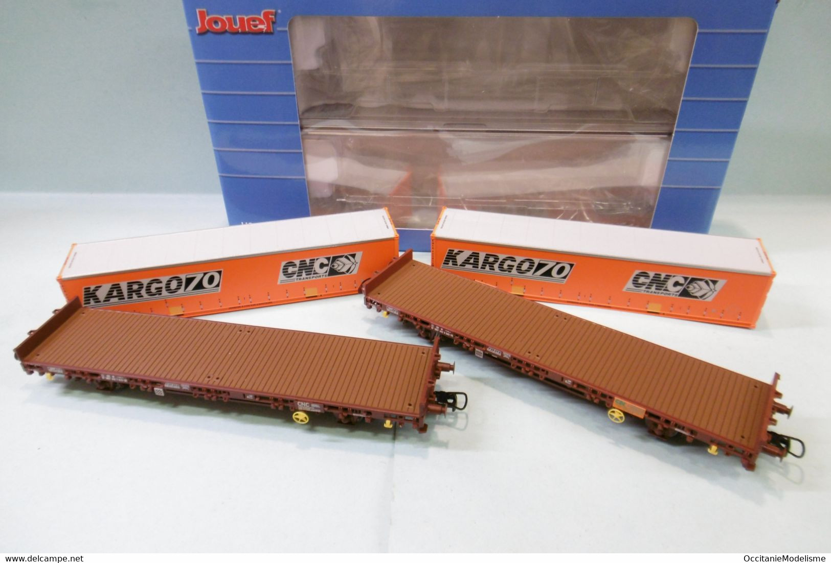 Jouef - 2 WAGONS PLATS A RANCHERS Lgs Conteneur CNC Kargo70 SNCF ép. IV Réf. HJ6224 Neuf NBO HO 1/87 - Goods Waggons (wagons)