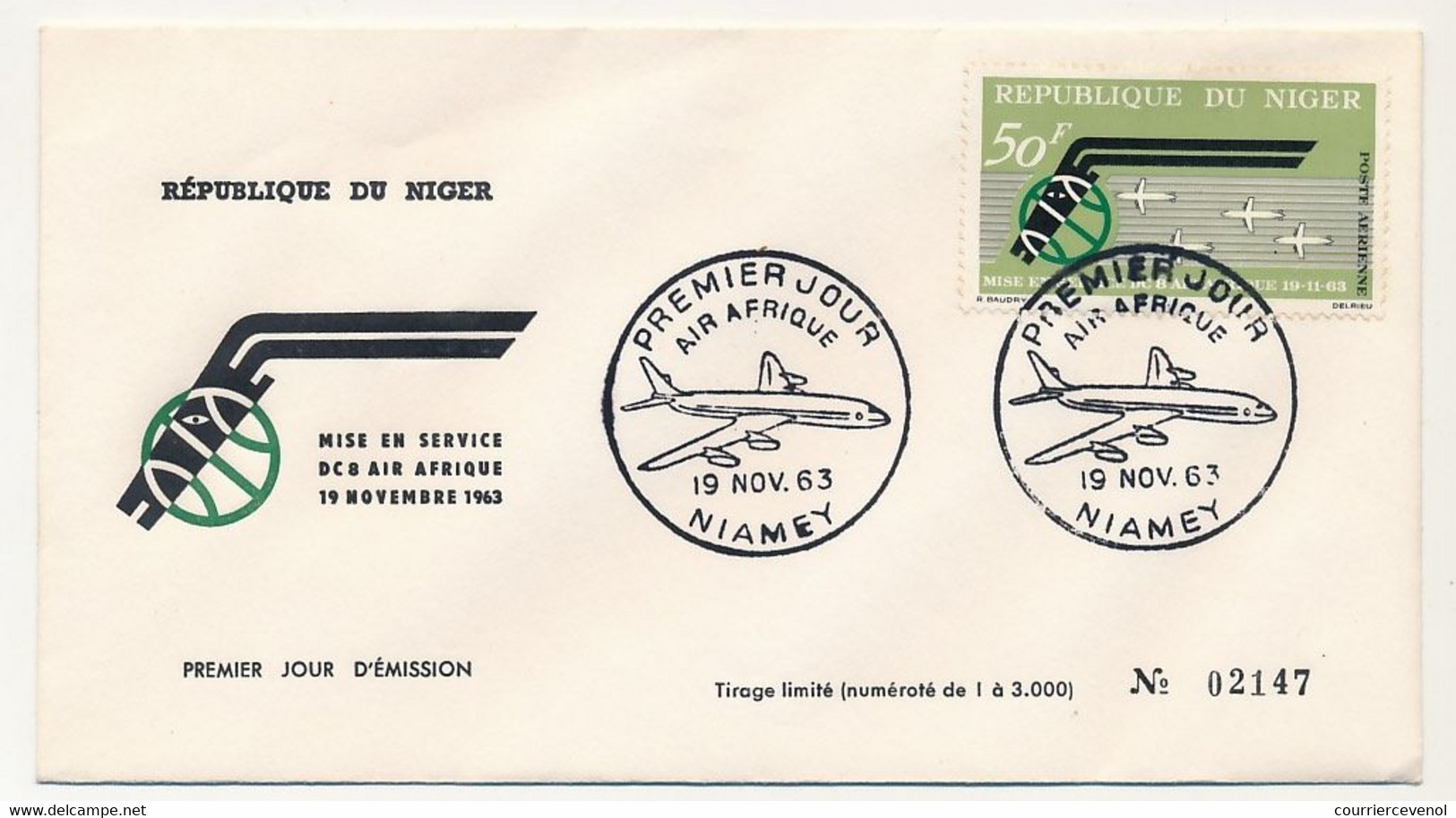 NIGER - Enveloppe FDC - 50F Air Afrique - NIAMEY - 19 Nov 1963 - Níger (1960-...)