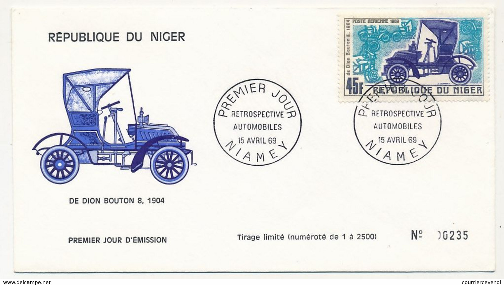 NIGER - Enveloppe FDC - 45F De Dion Bouton ! (1904) - NIAMEY - 15 Avril 1969 - Níger (1960-...)