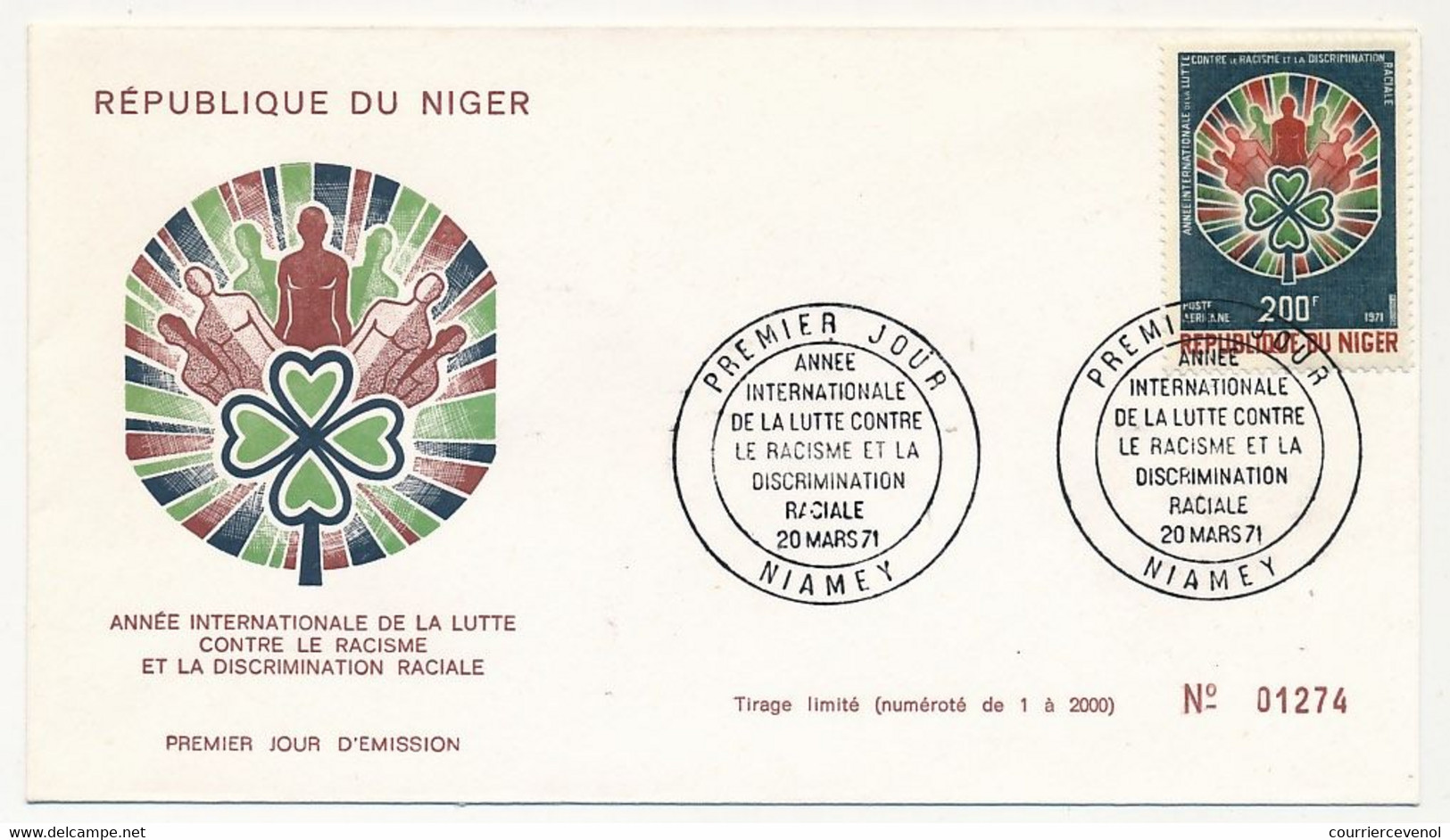 NIGER - 2 Enveloppes FDC - 100F Et 200F Année Internationale Lutte Contre Le Racisme... - NIAMEY - 20 Mars 1971 - Niger (1960-...)