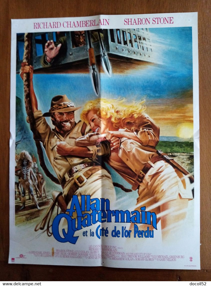 AFFICHE CINEMA ORIGINALE FILM ALLAN QUATERMAIN ET LA CITE DE L'OR PERDUE 1986 R CHAMBERLAIN SHARON STONE 52.5CMX39.7CM - Affiches & Posters