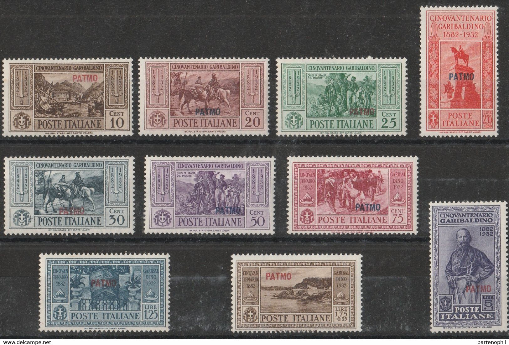 296 Stampalia  1932 - Garibaldi N. 17/26. Cat. € 260,00. MH - Egeo (Stampalia)