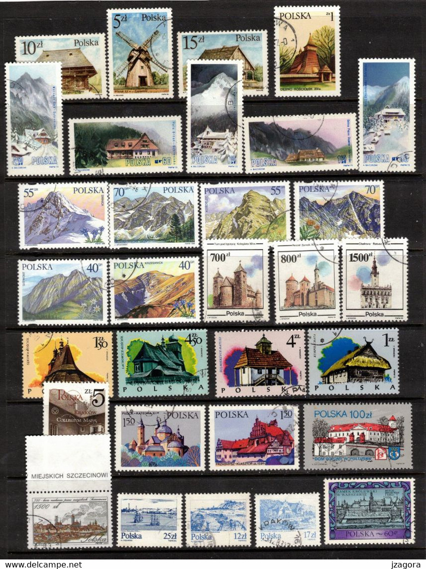 POLAND POLEN POLOGNE COLLECTION 61 USED VARIOUS STAMPS MANY WITH GUM Mountains Architecture  Nature - Collezioni