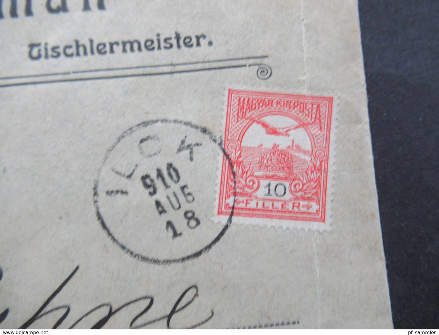 Ungarn 1918 Firmenumschlag Josip Auman Tischlermesiter Ilok Stempel K1 Ilok Nach Leipzig Gesendet - Storia Postale