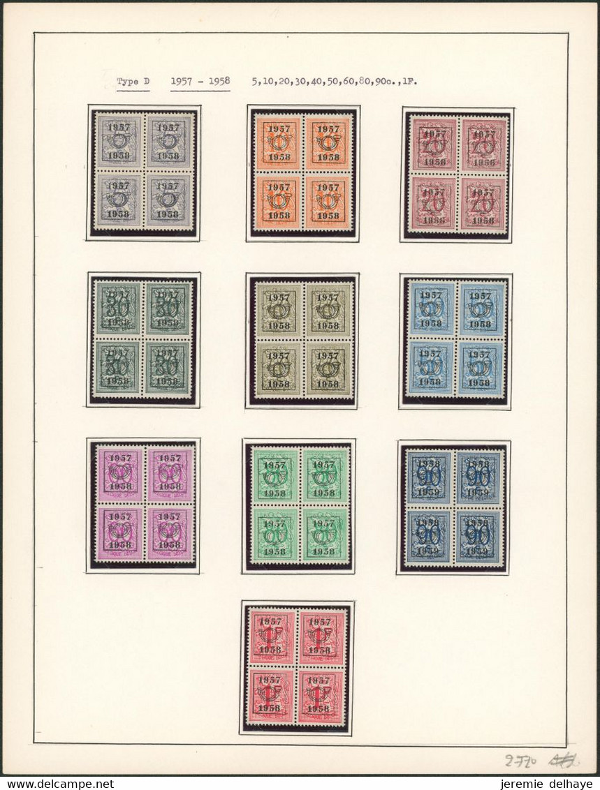 Collection Monté Sur Feuilles (Majorité Bloc De 4**) - Type D 1955 à 1966 Jusqu'a 1967 / Côte 1600e +, Superbe ! - Typo Precancels 1951-80 (Figure On Lion)