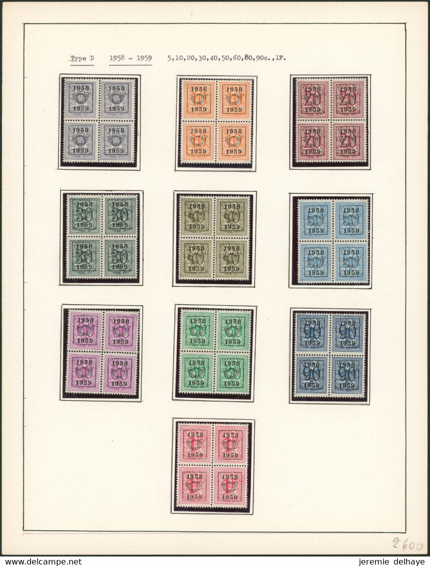 Collection Monté Sur Feuilles (Majorité Bloc De 4**) - Type D 1955 à 1966 Jusqu'a 1967 / Côte 1600e +, Superbe ! - Typografisch 1951-80 (Cijfer Op Leeuw)