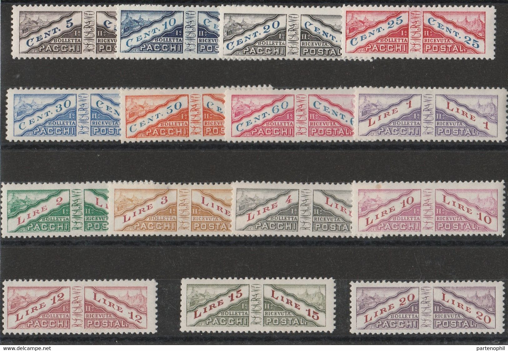 411 San Marino - Pacchi Postali  1928 - Pacchi Postali Non Dentellati Al Centro N. 1/15. Cat. € 250,00. MNH - Parcel Post Stamps