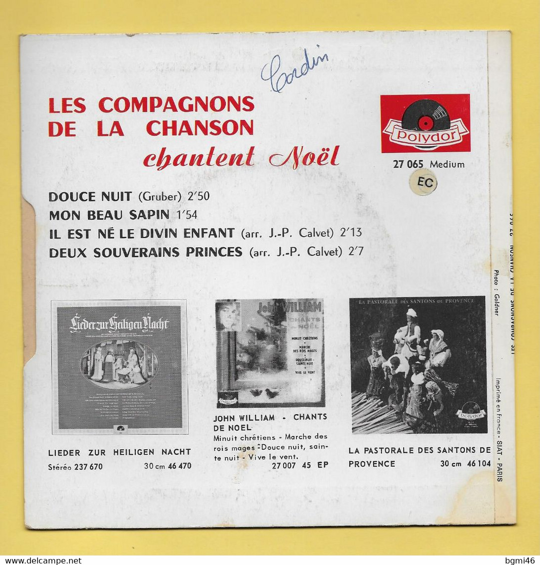 Disque Vinyle 45 Tours : LES COMPAGNONS De La CHANSON : Voir Les Titres Dans La Description..Scan G  : Voir 2 Scans - Chants De Noel