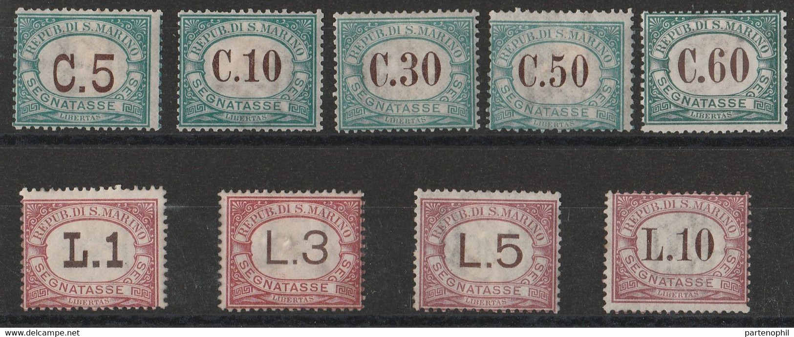 414 San Marino - Segnatasse  1897-1919 - Cifra E Ovale N. 1/9. Cat. € 400,00. MH - Segnatasse