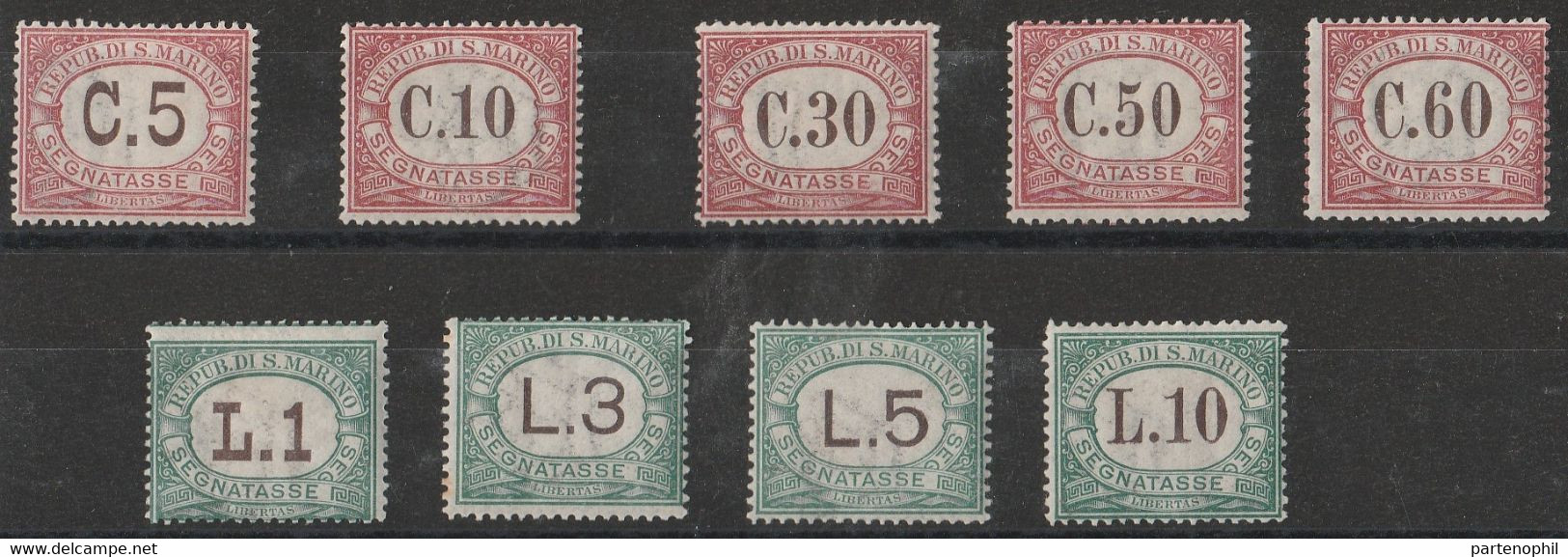 415 San Marino - Segnatasse  1924 - Colori Dei Riquadri Cambiati N. 10/18. Cat. € 900,00. SPL MH - Segnatasse