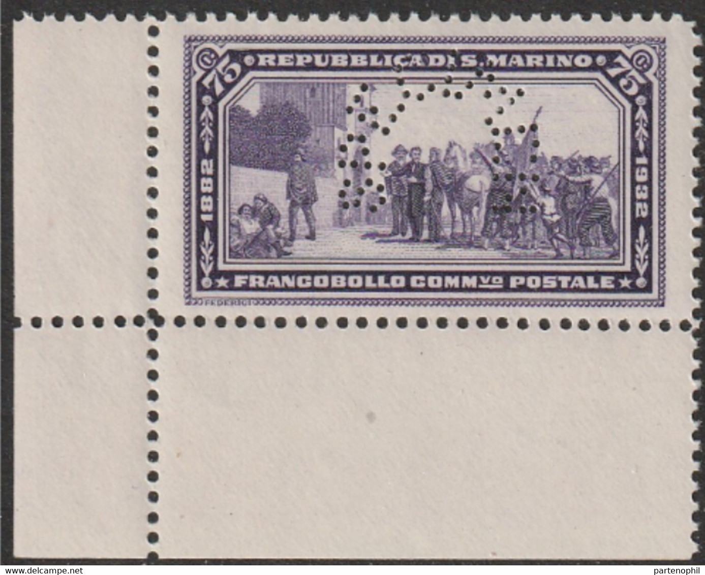 421 1932 - Garibaldi 75 Cent. Stampato In Violetto Anziché In Carminio E Senza Filigrana, Il Francobollo Reca Una MNH - Variedades Y Curiosidades