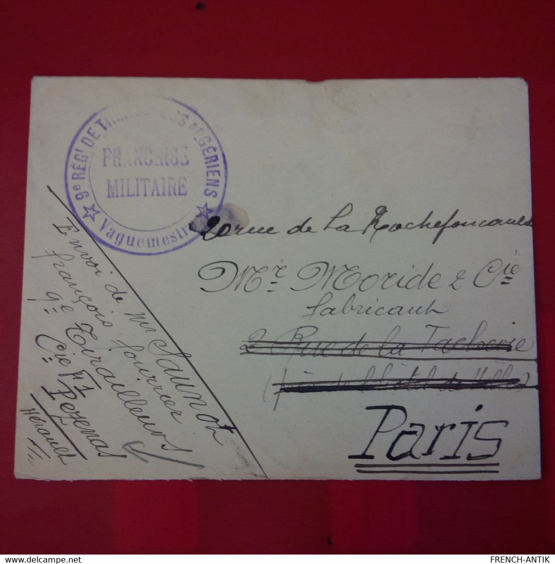 LETTRE PEZENAS POUR PARIS CACHET 9EME REGIMENT DE TIRAILLEURS ALGERIENS - Lettres & Documents