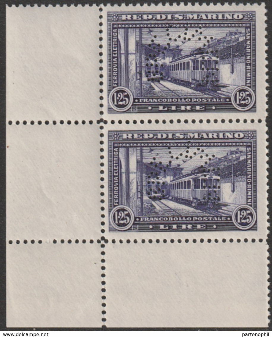 423 - 1932 - Ferrovia Rimini-San Marino L. 1,25 Stampato Coppia Orizzontale In Violetto Anziché In Azzurro Scuro E MNH - Variétés Et Curiosités