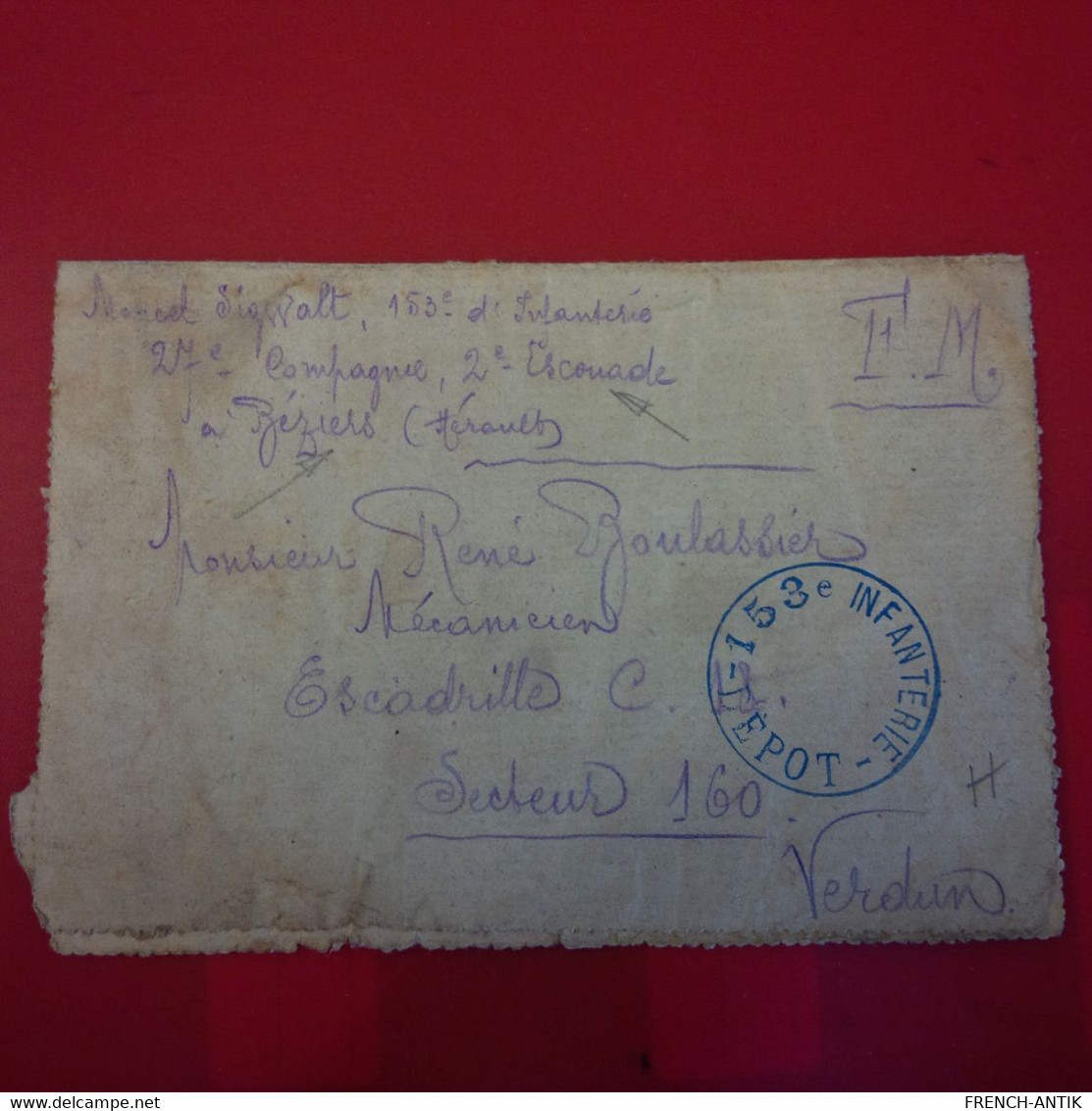 LETTRE BEZIERS POUR VERDUN CACHET 153E INFANTERIE DEPOT - Briefe U. Dokumente