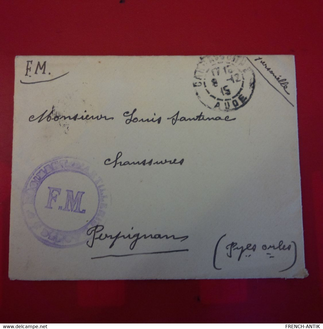 LETTRE CARCASSONNE POUR PERPIGNANS CACHET FM 1915 - Brieven En Documenten