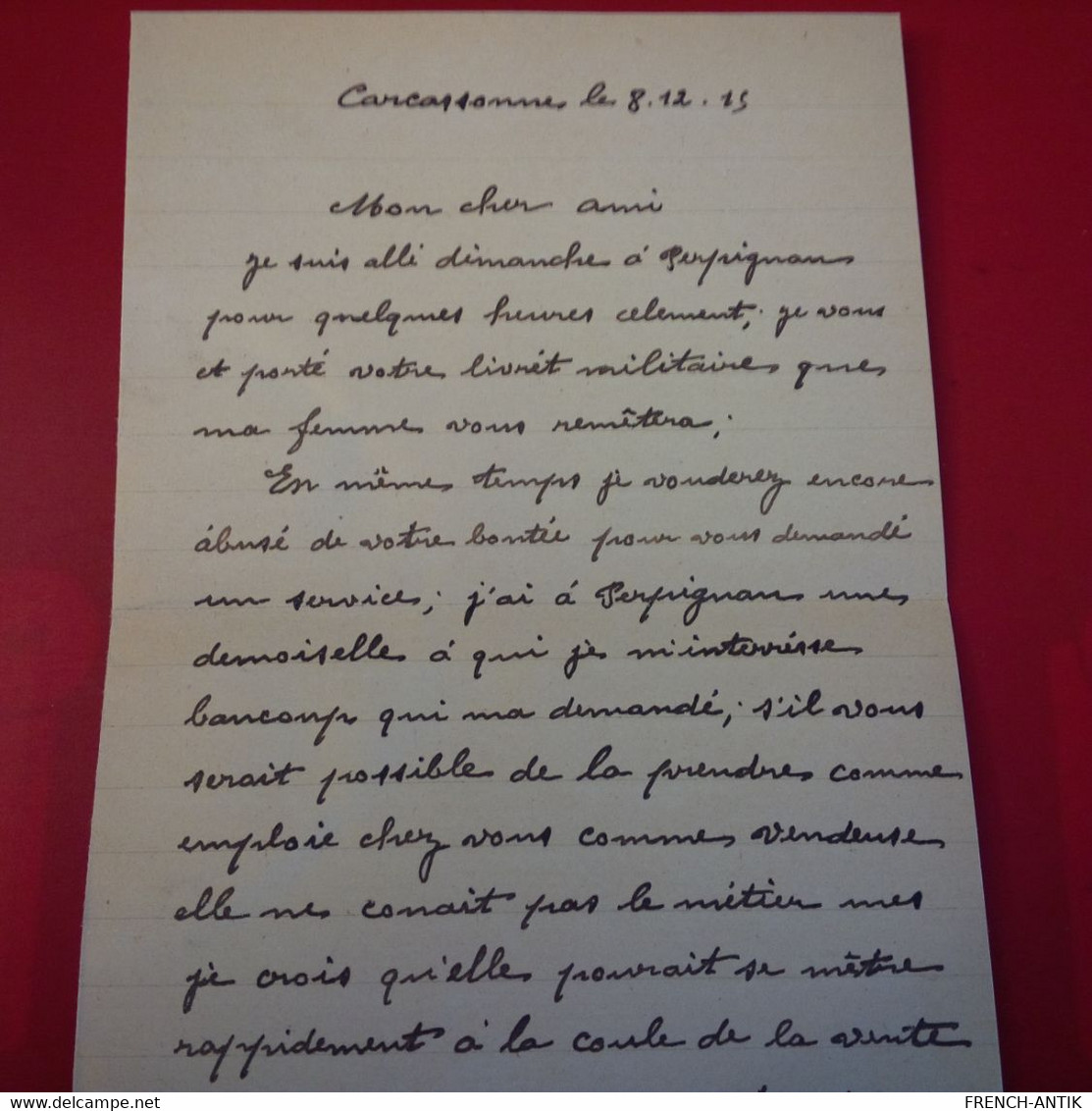 LETTRE CARCASSONNE POUR PERPIGNANS CACHET FM 1915 - Briefe U. Dokumente