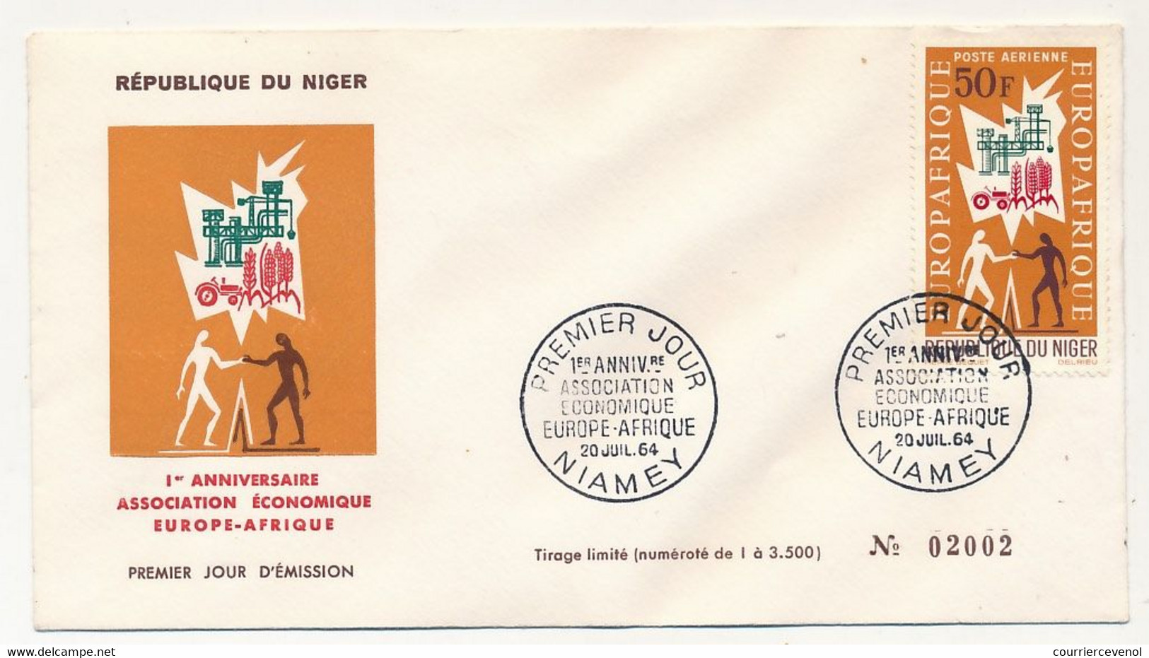 NIGER - Enveloppe FDC - 50F Association économique Europafrique - NIAMEY - 20 Juillet 1964 - Niger (1960-...)