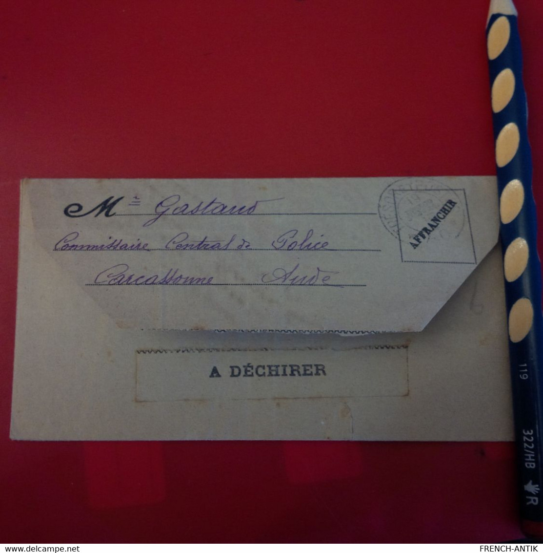 LETTRE CARCASONNE CACHET COMMISSAIRE CENTRAL 1915 - Briefe U. Dokumente