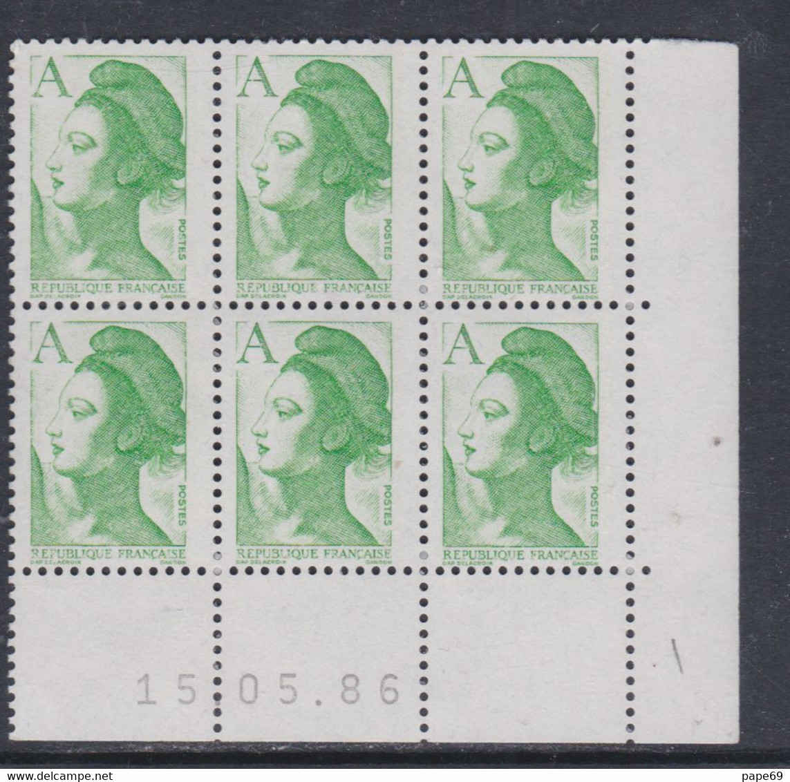 France Type Liberté N° 2423 XX : A Vert En Bloc De 6 Coin Daté Du  15 . 05 . 86, Sans Trait ; Sans Charnière TB - 1980-1989