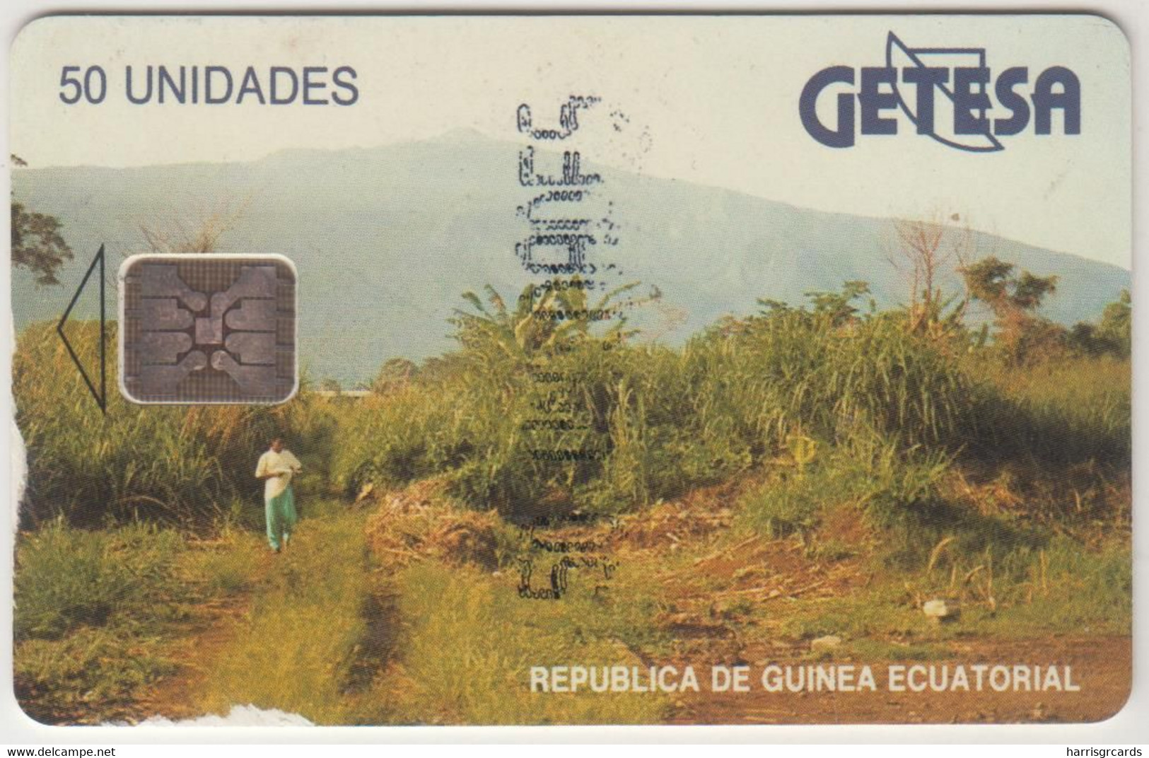 EQUATORIAL GUINEA - Landscape - SC5 (Grey Text - Glossy), CN: C41100722, 50 U, Used Medium Condition - Guinea Equatoriale