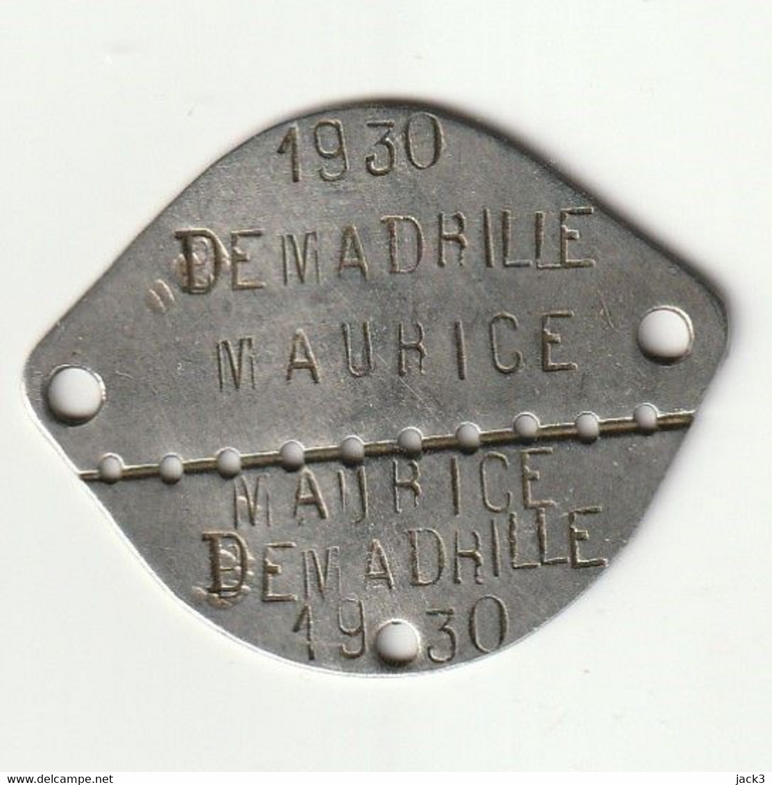 PIASTRINA MILITARE 1930 DEMADRILLE MAURICE A LILLE 59 MATRICULE 33 - Frankreich