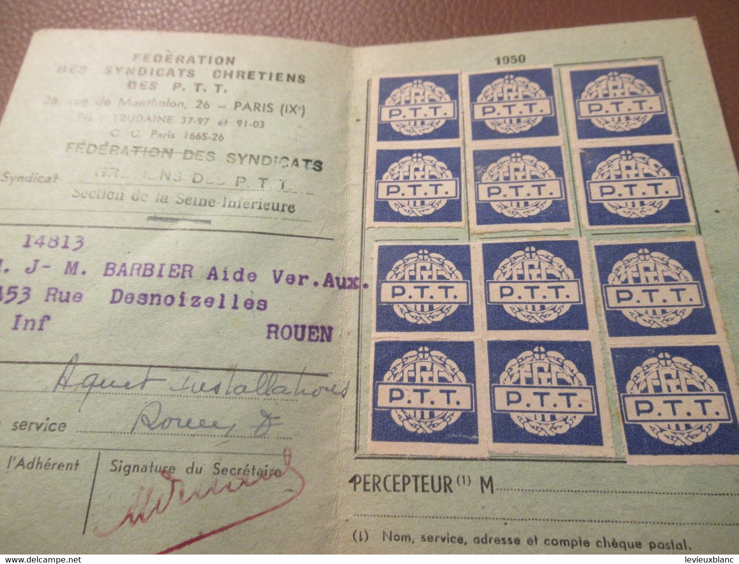 Carte Syndicale/C.F.T.C./ Carte Confédérale/Fédération Des Syndicats Chrétiens Des P.T.T./1950                    AEC220 - Mitgliedskarten
