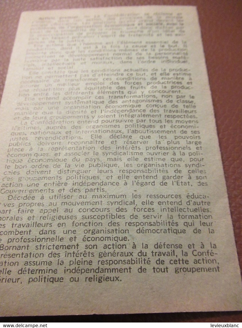 Carte Syndicale/C.F.T.C./ Carte Confédérale/Fédération Des Syndicats Chrétiens Des P.T.T./1950                    AEC220 - Lidmaatschapskaarten