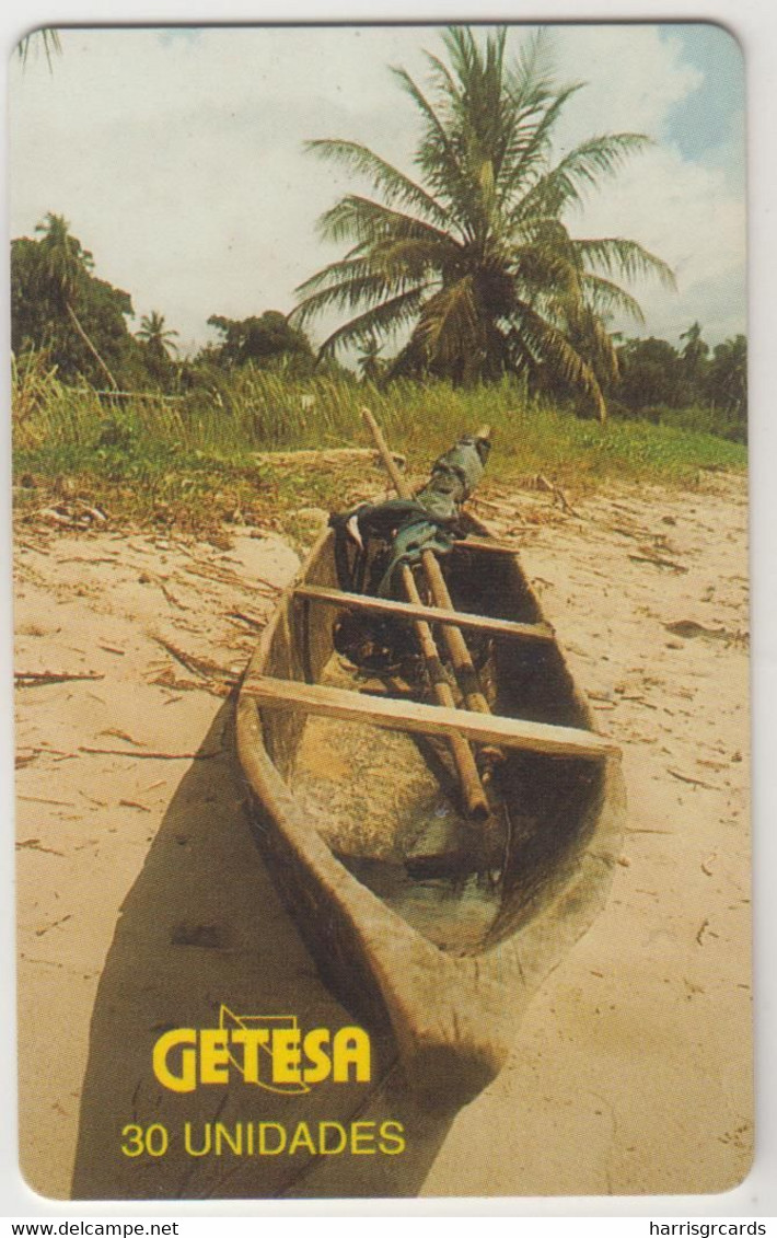 EQUATORIAL GUINEA - Wooden Boat , CN: 8 Digits, 30 U, Used - Aequatorial-Guinea