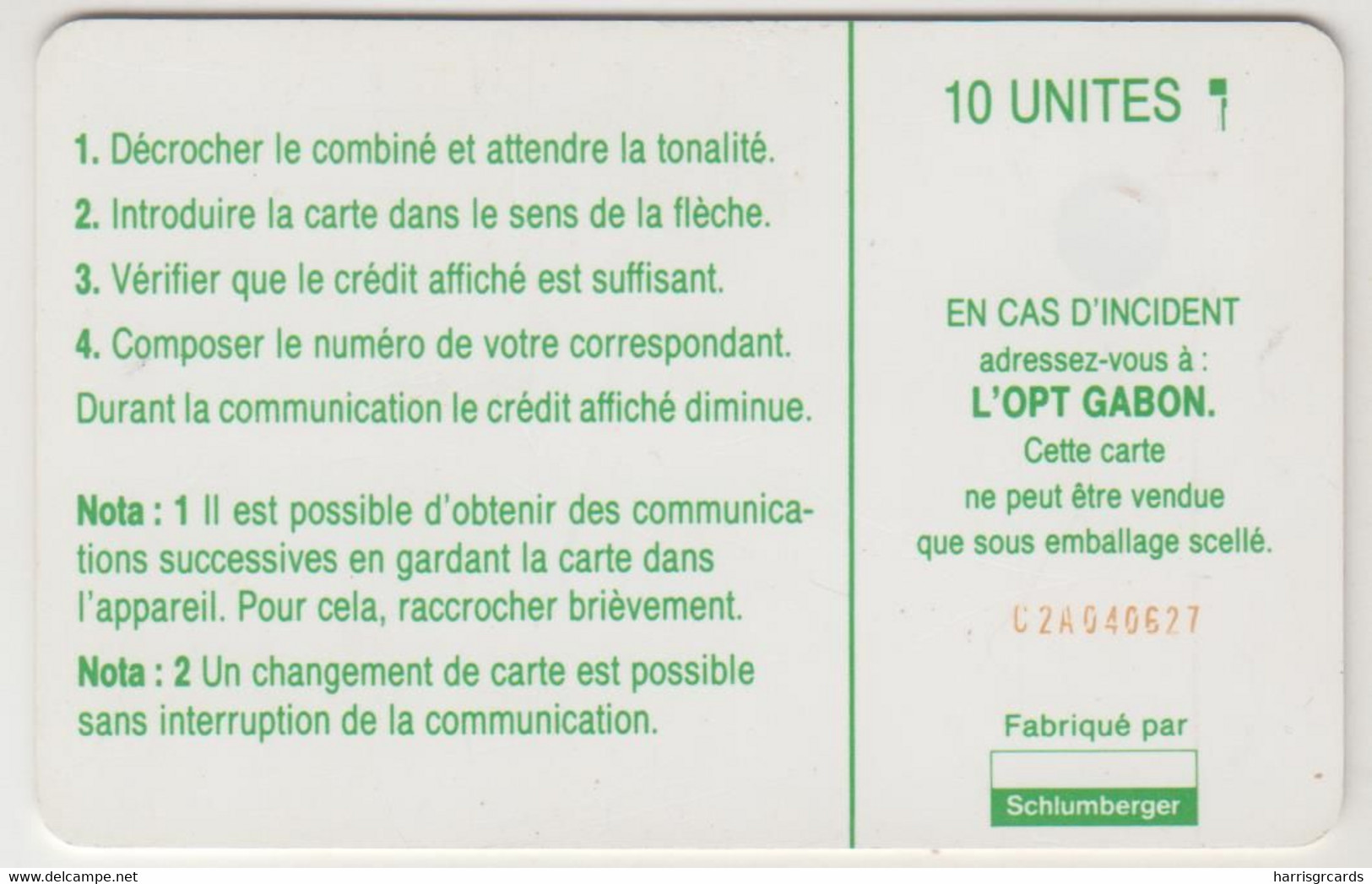 GABON - Logo Green, CN: C2A+6 Digits, 10 U, Used - Gabun