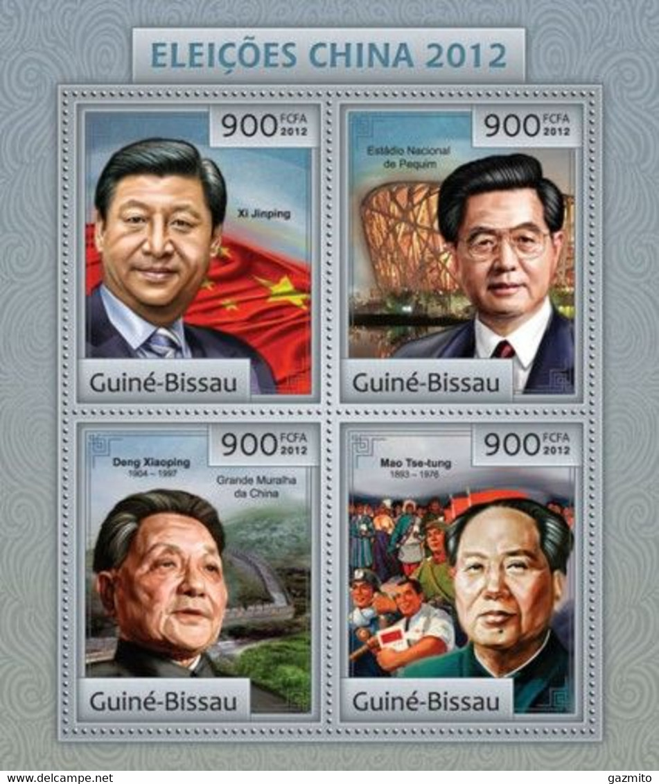 Guinea Bissau 2012, Chinese Leader, Mao, 4val In BF - Mao Tse-Tung
