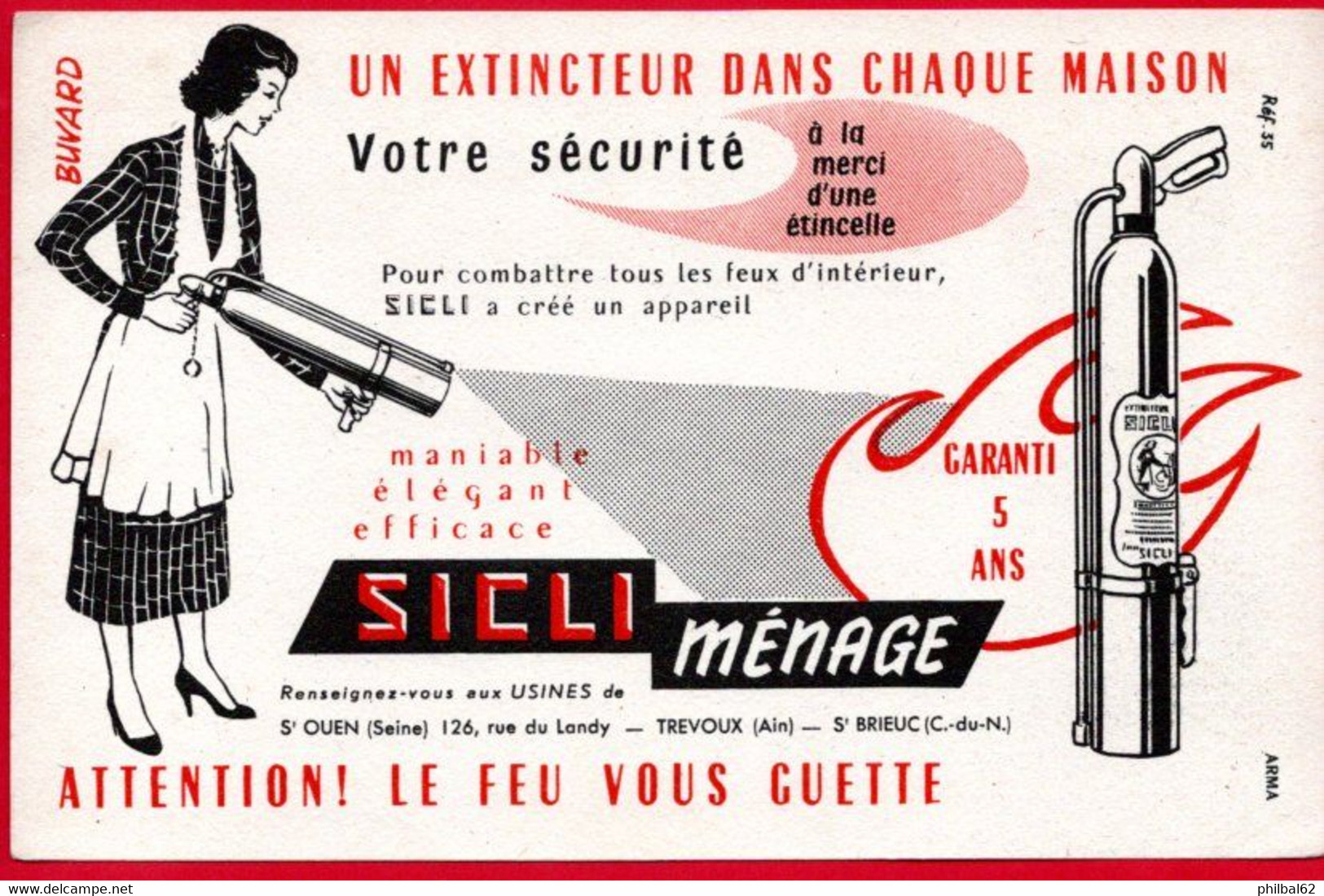 Buvard Extincteur Sicli. Sicli Ménage. - E