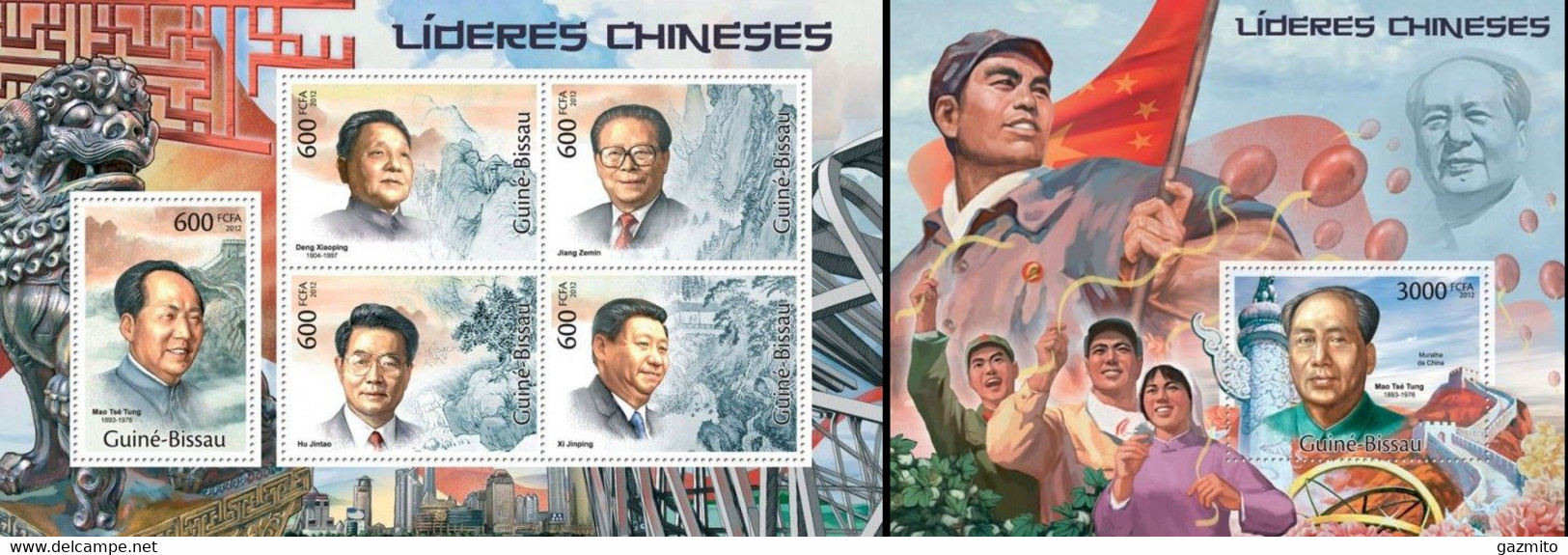 Guinea Bissau 2012, Chinese Leaders, Mao, Deng 5val In BF +BF - Mao Tse-Tung