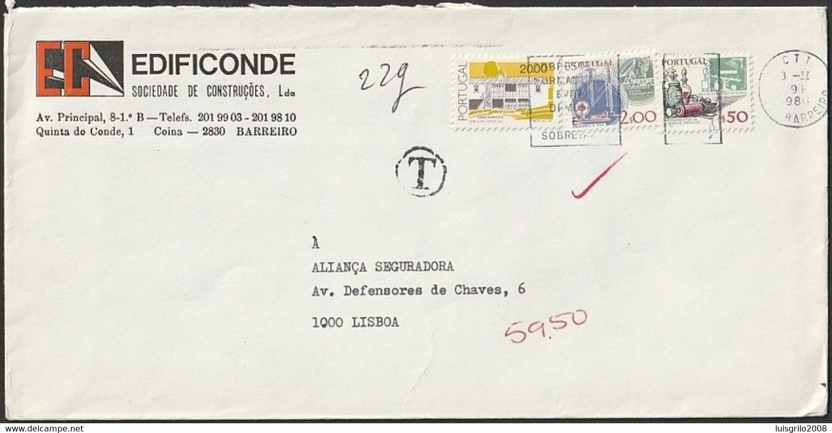 Postage Due / Tax - Porteado / Multa (T) 22 G. 59.50 -|- Portugal, 1985 - Covers & Documents