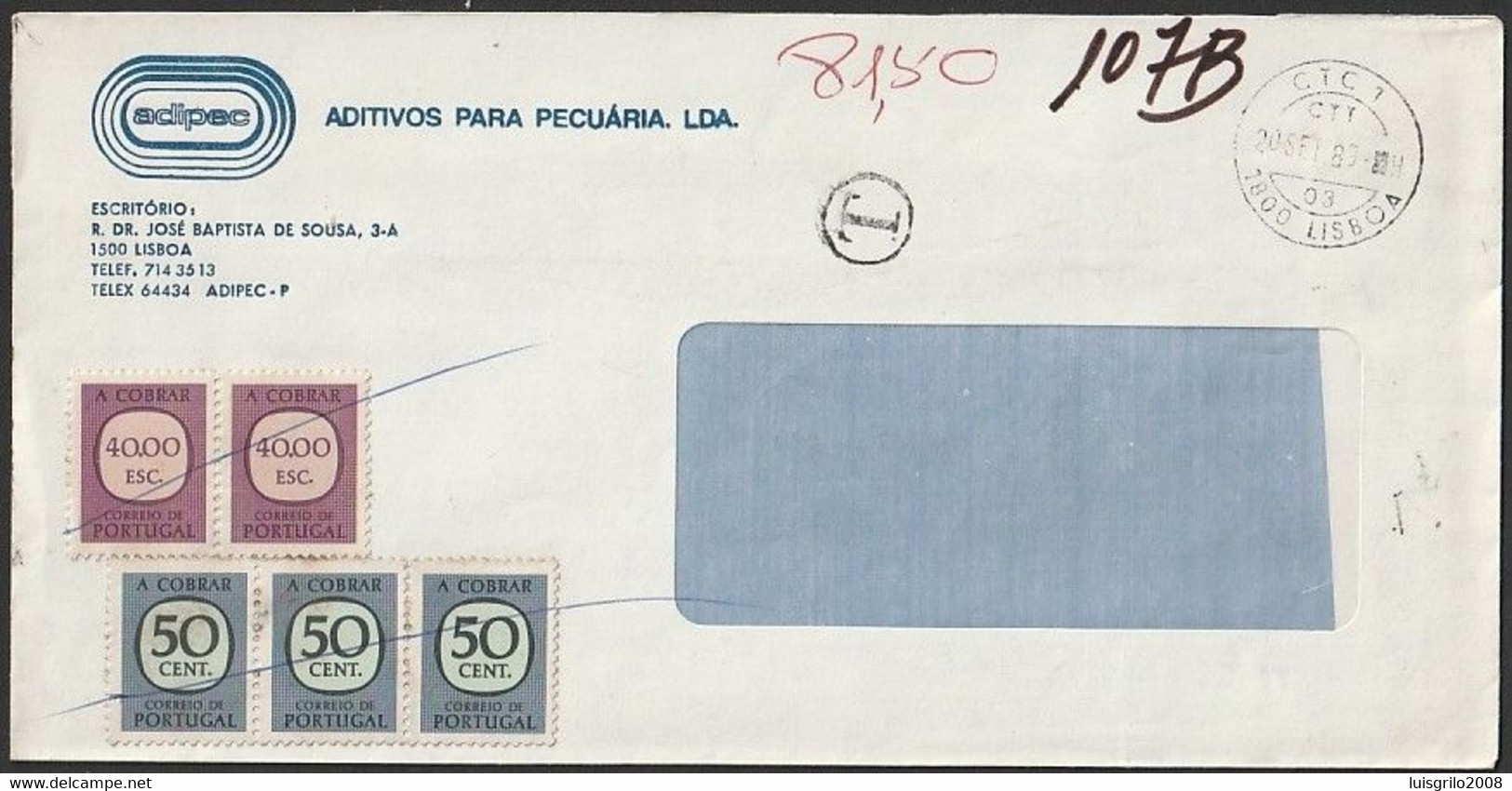 Postage Due / Tax - Porteado / Multa (T) - 81.50 -|- Portugal, 1989 - Covers & Documents