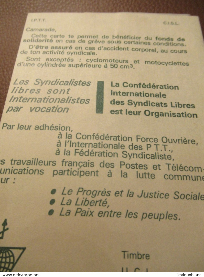 Carte Syndicale/F.O../ Carte Confédérale/Fédération Syndicaliste Des Travailleurs Des P.T.T./1984       AEC234 - Lidmaatschapskaarten
