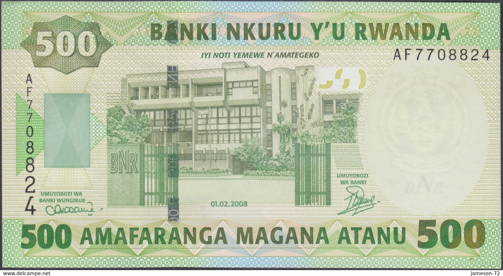 RUANDA - 500 Francs 2008 P# 34 Africa Banknote - Edelweiss Coins - Ruanda-Burundi