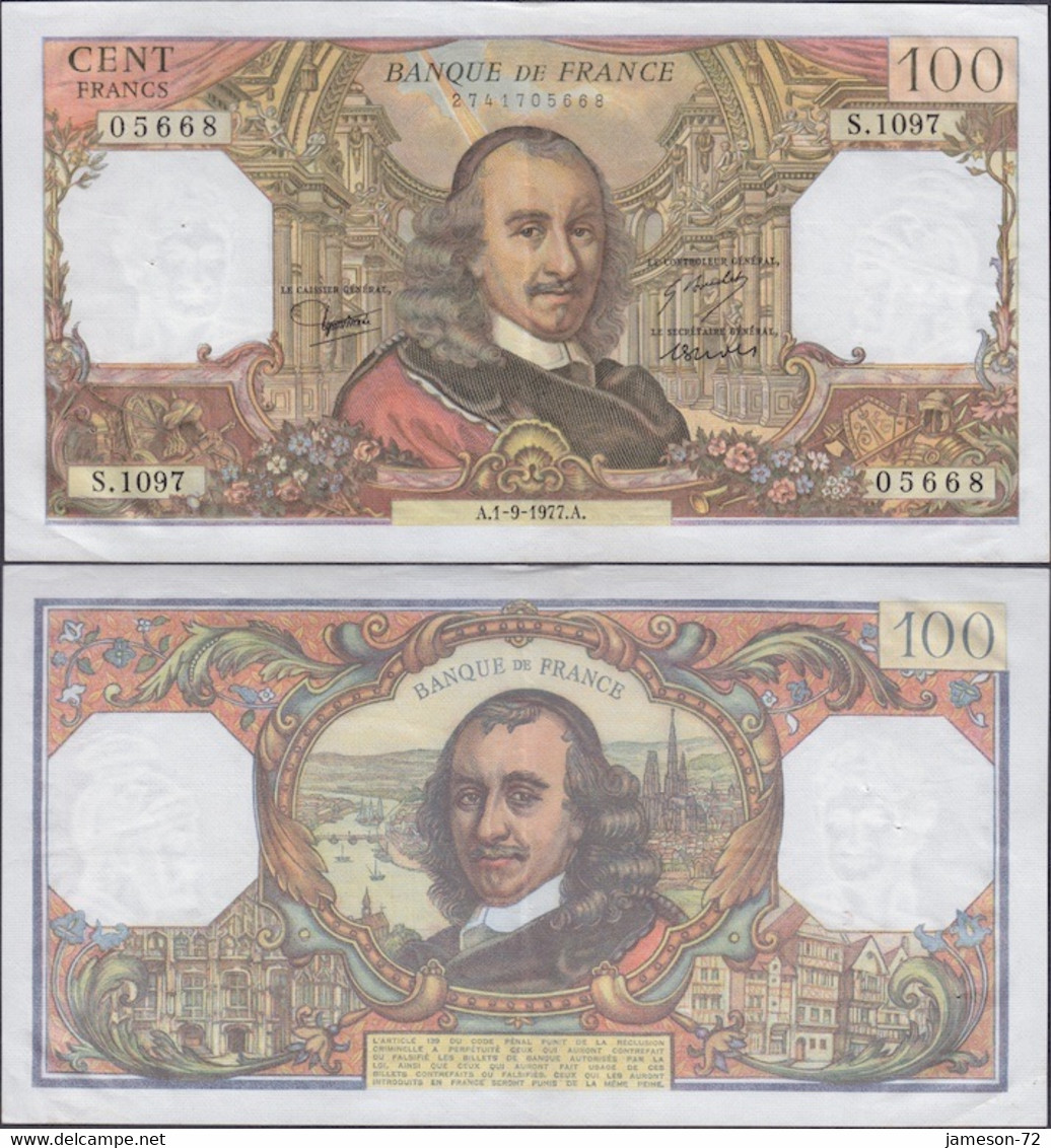 FRANCE - 100 Francs 1977 P# 149f Europe Banknote - Edelweiss Coins - 100 F 1964-1979 ''Corneille''