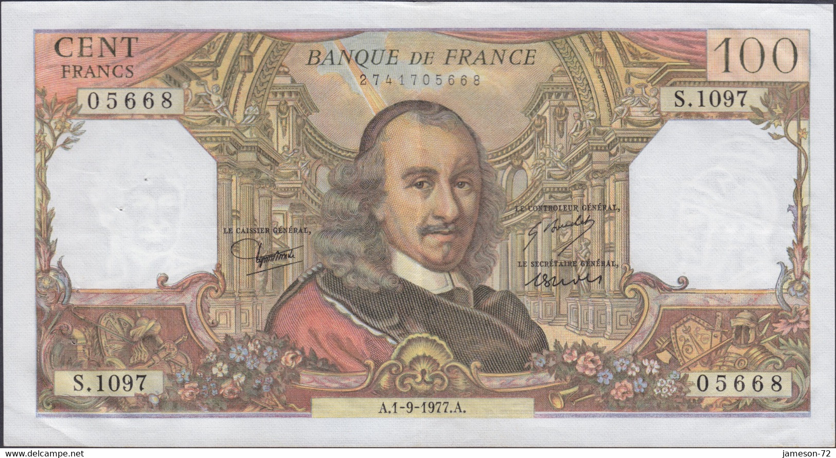 FRANCE - 100 Francs 1977 P# 149f Europe Banknote - Edelweiss Coins - 100 F 1964-1979 ''Corneille''