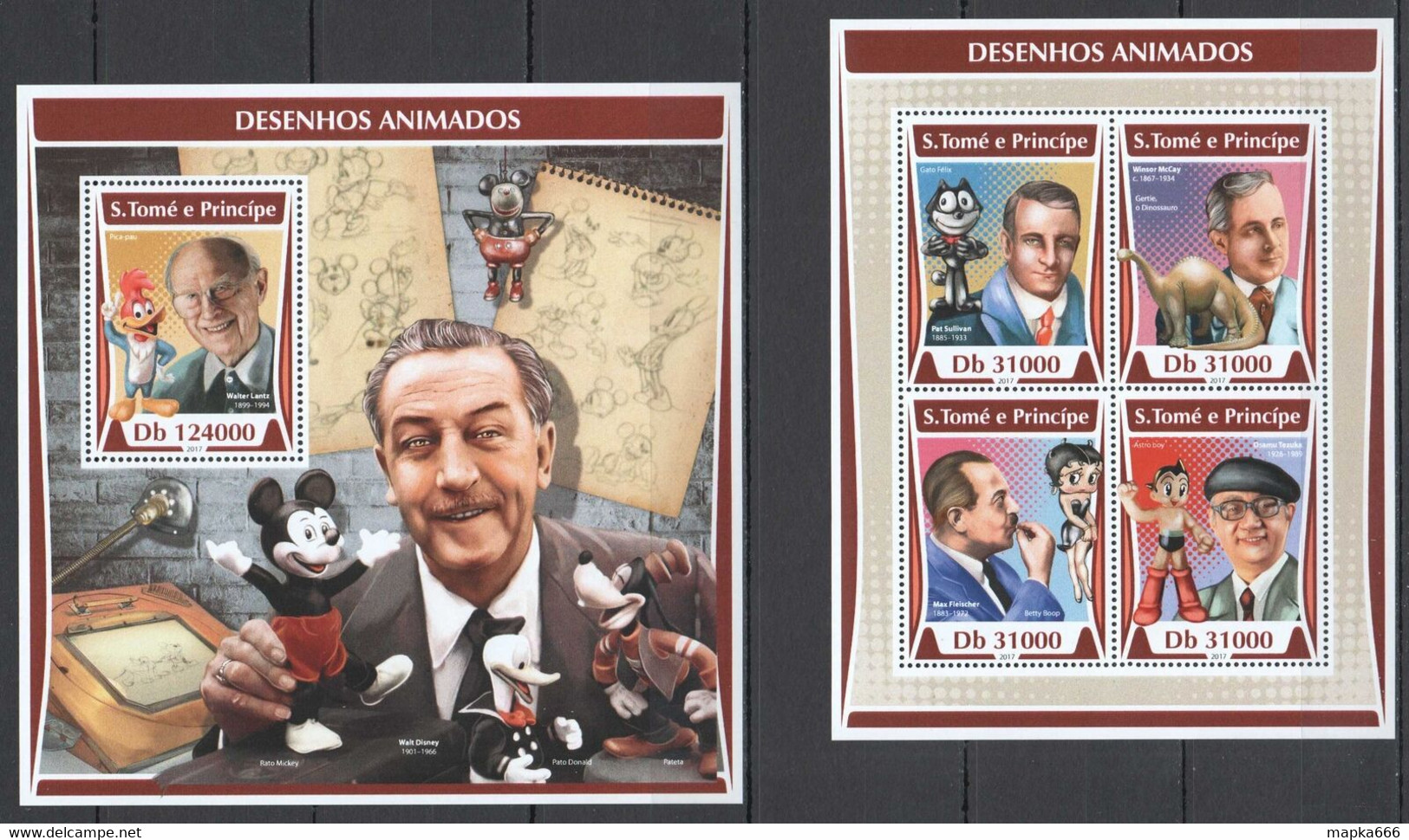 FD0863 2017 SAO TOME & PRINCIPE ANIMATION WALT DISNEY YVERT #5805-8+BL3408 MNH - Disney