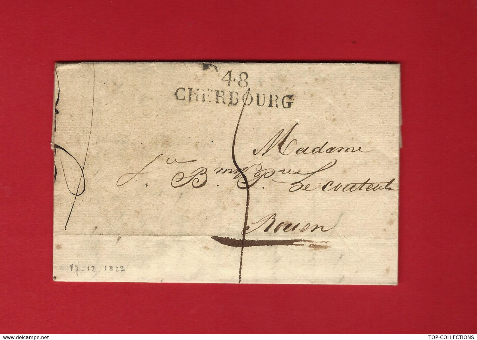 1823 De Cherbourg Noel Agnes Lettre Sign. NEGOCE NAVIGATION NAVIRE ANCRE Sauvée  Pour Mme Le Couteulx Rouen V.HISTORIQUE - 1800 – 1899