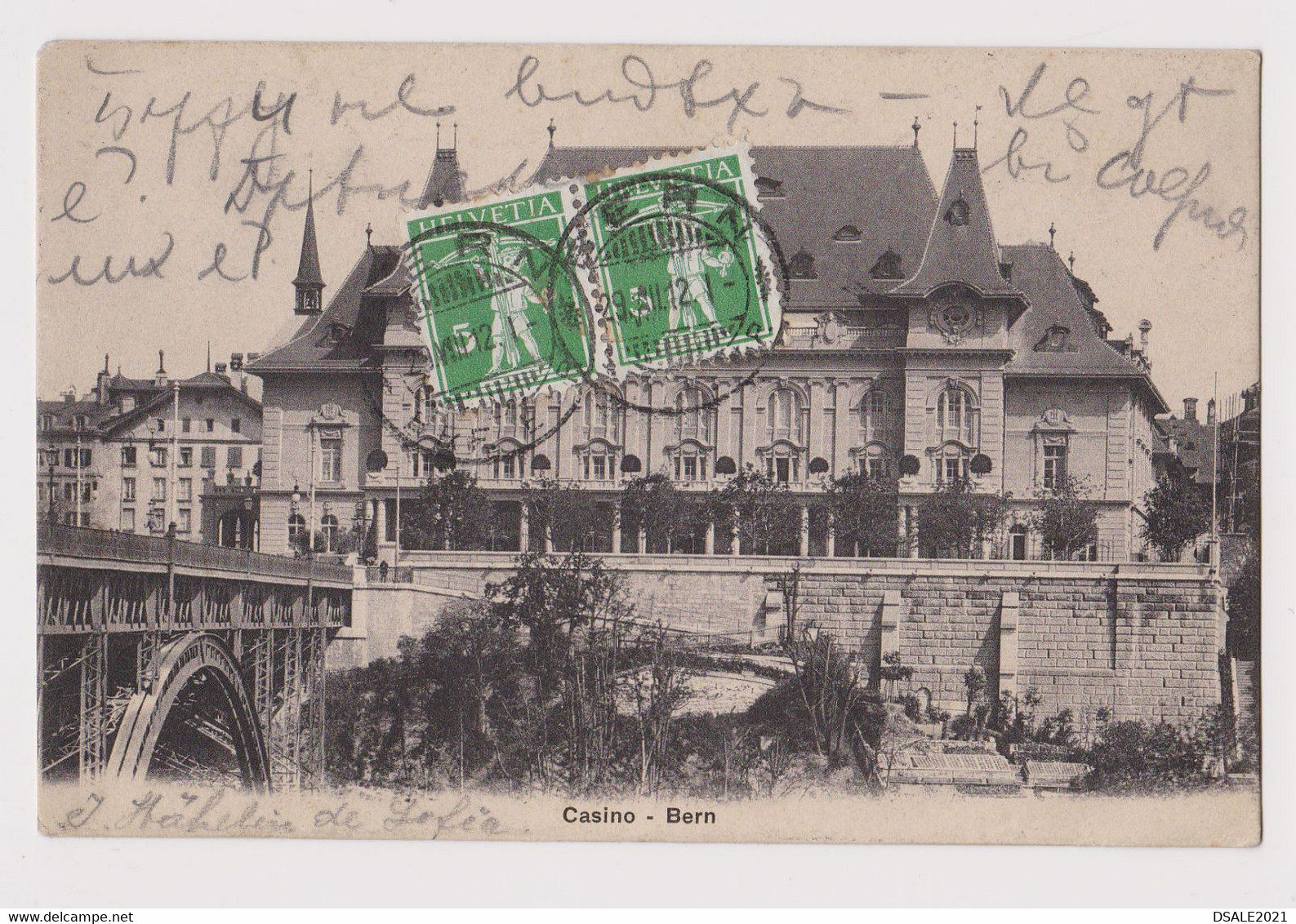 Switzerland Swiss Helvetia BERN Casino View Vintage 1912 Postcard Sent To Sofia-Bulgaria (41703) - Casinos