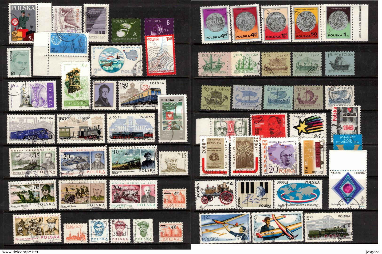 POLAND POLEN POLOGNE COLLECTION 62 USED STAMPS MOSTLY WITH GUM Boats Coins - Collections