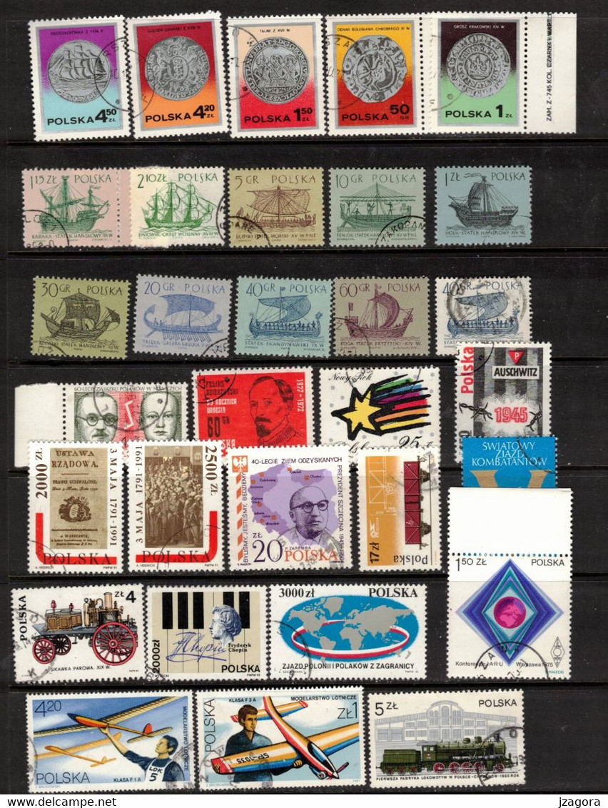 POLAND POLEN POLOGNE COLLECTION 62 USED STAMPS MOSTLY WITH GUM Boats Coins - Collezioni